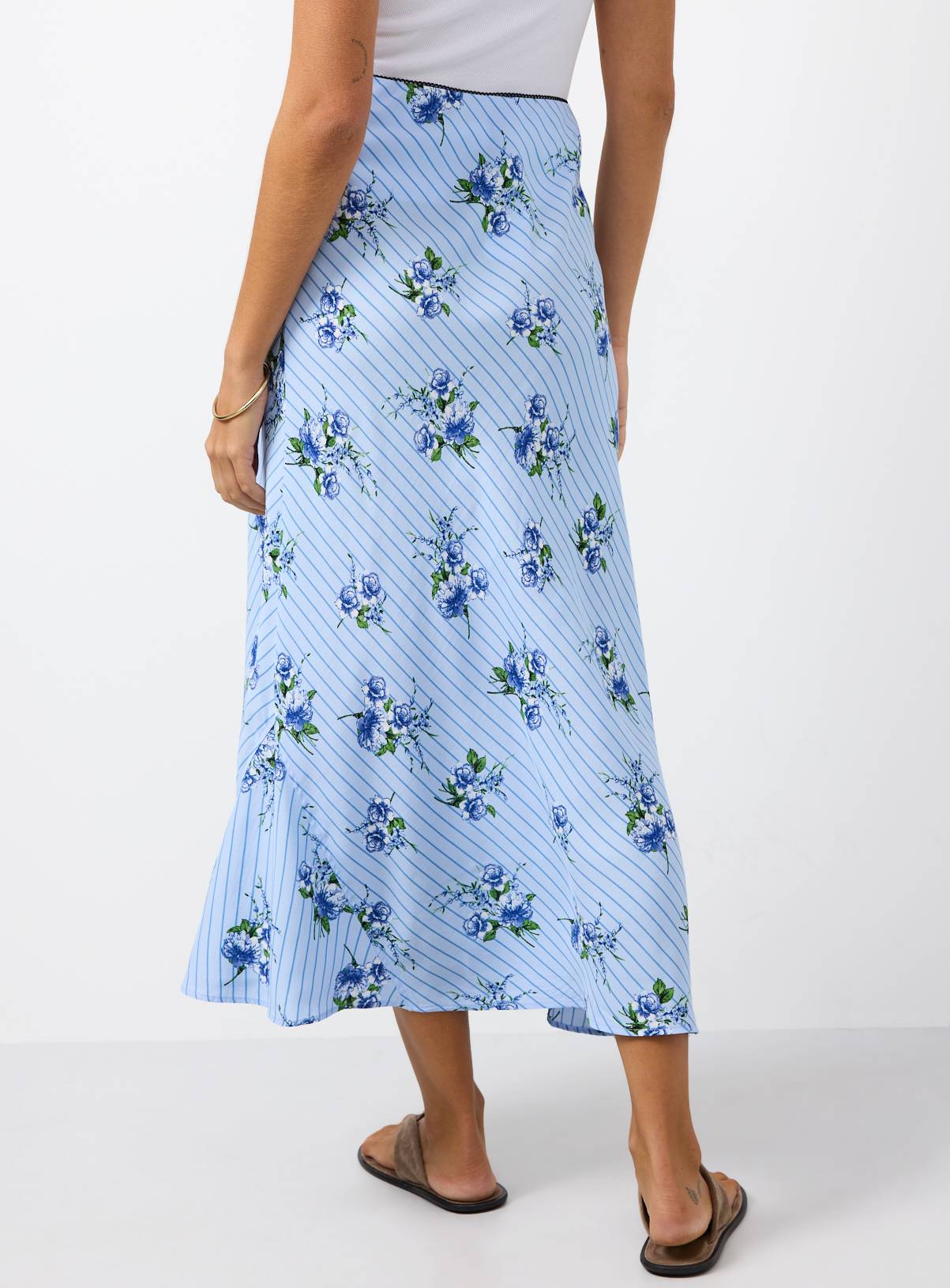 Blue Stripe Floral Print Midaxi Slip Skirt 8 - Image 4